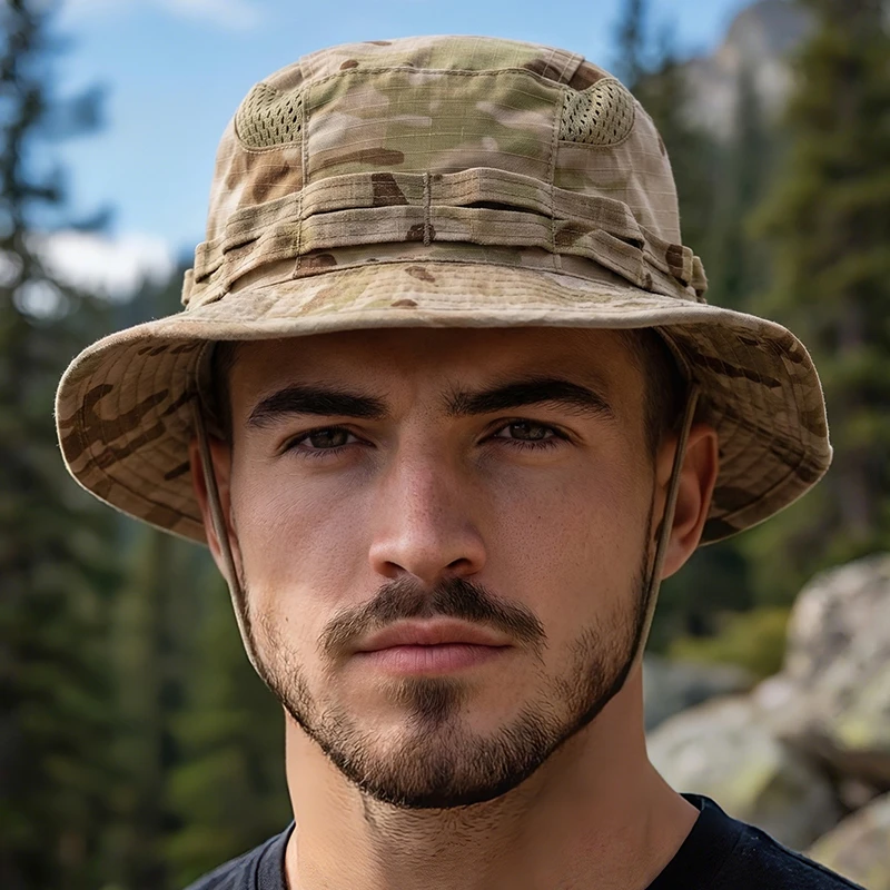 2026 New Camo Tactical Enthusiasts Square Pocket Bonnie Cap Outdoor Bucket Benny Hats Multicam Fishing Hiking Outdoor Sun Caps
