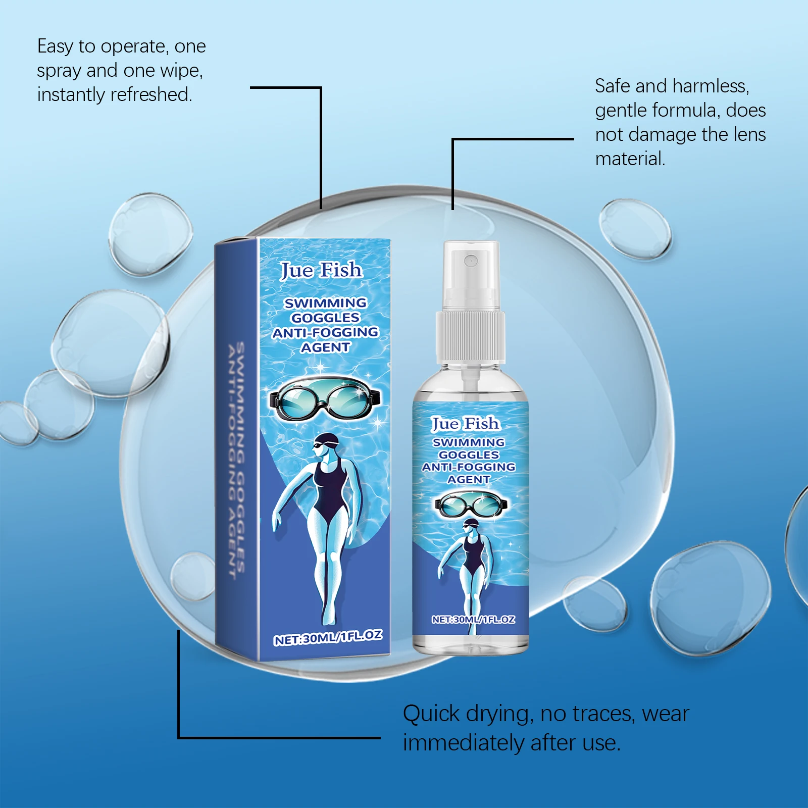 Professional Anti-Fog Spray for Goggles & Glasses Swimming & Diving Multi-Scene Prevent Fogging Clean Lens Restore Clear Vision