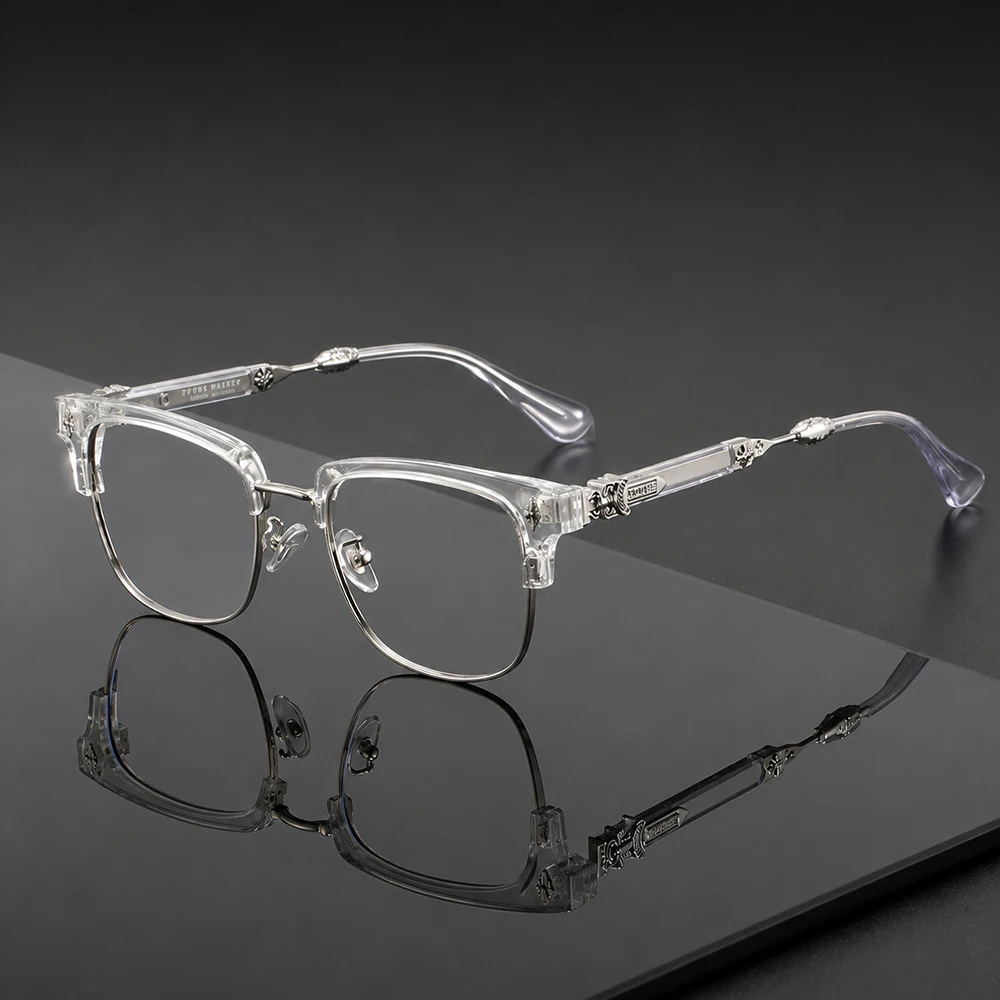Vintage Cross Carving Glasses Men Women Luxury Half Frame Anti Blue Light Eyeglasses Retro Square Computer Eyewear