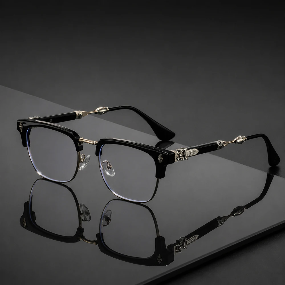 Vintage Cross Carving Glasses Men Women Luxury Half Frame Anti Blue Light Eyeglasses Retro Square Computer Eyewear