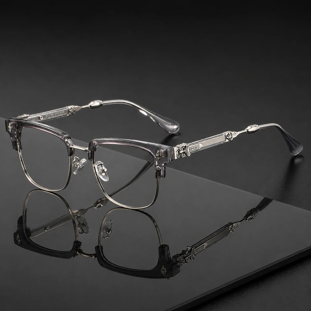 Vintage Cross Carving Glasses Men Women Luxury Half Frame Anti Blue Light Eyeglasses Retro Square Computer Eyewear