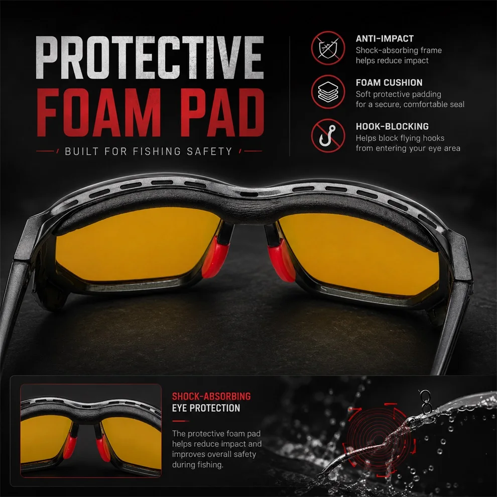 Fishing Polarized Sunglasses Men Women Anti Impact Safety Glasses Foam Pad Hook Protection UV400 Sports Driving Fishing Eyewear