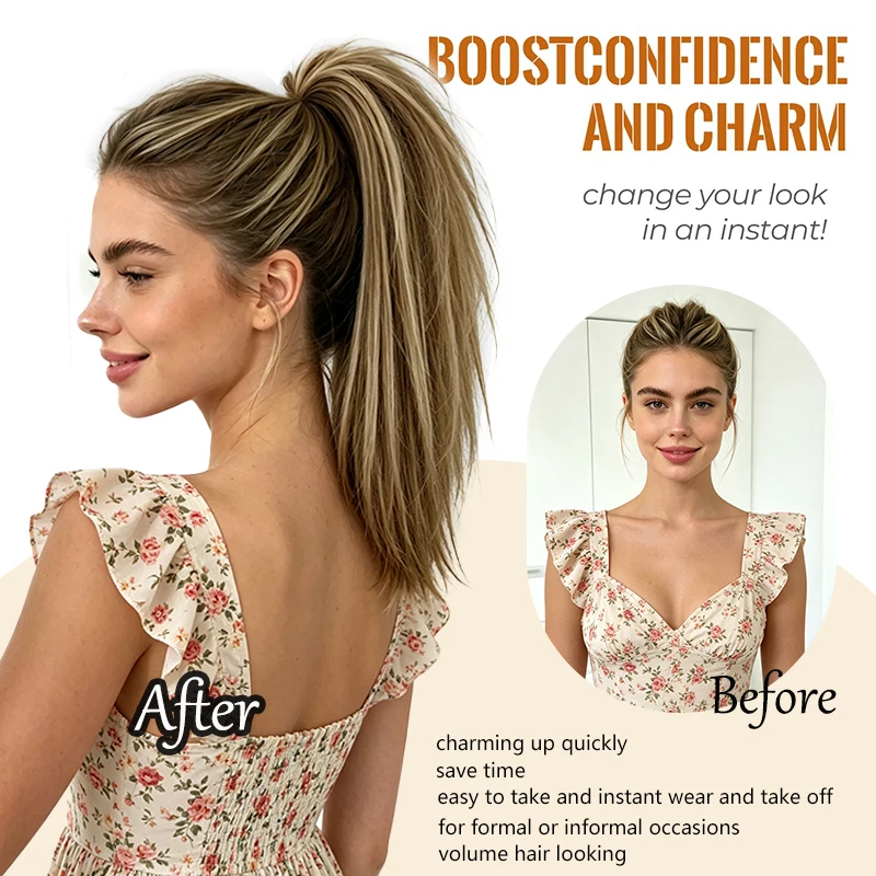 Synthetic Straight Waterfall Claw Clip Ponytail Hair Extensions,Half Up Half Down Hairstyle Available,Ideal for Women's Daily