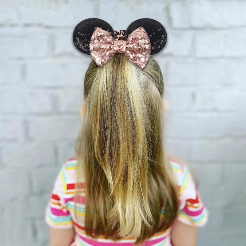 Cute Mouse Ears Velvet Scrunchies Hairband Women Elastic Ponytail Holder Girls Sequin Bow 2023 Kids Party DIY Hair Accessories
