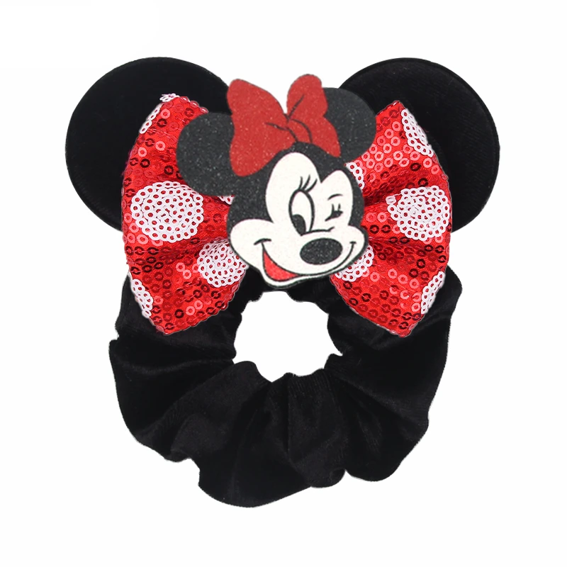 Cute Mouse Ears Velvet Scrunchies Hairband Women Elastic Ponytail Holder Girls Sequin Bow 2023 Kids Party DIY Hair Accessories