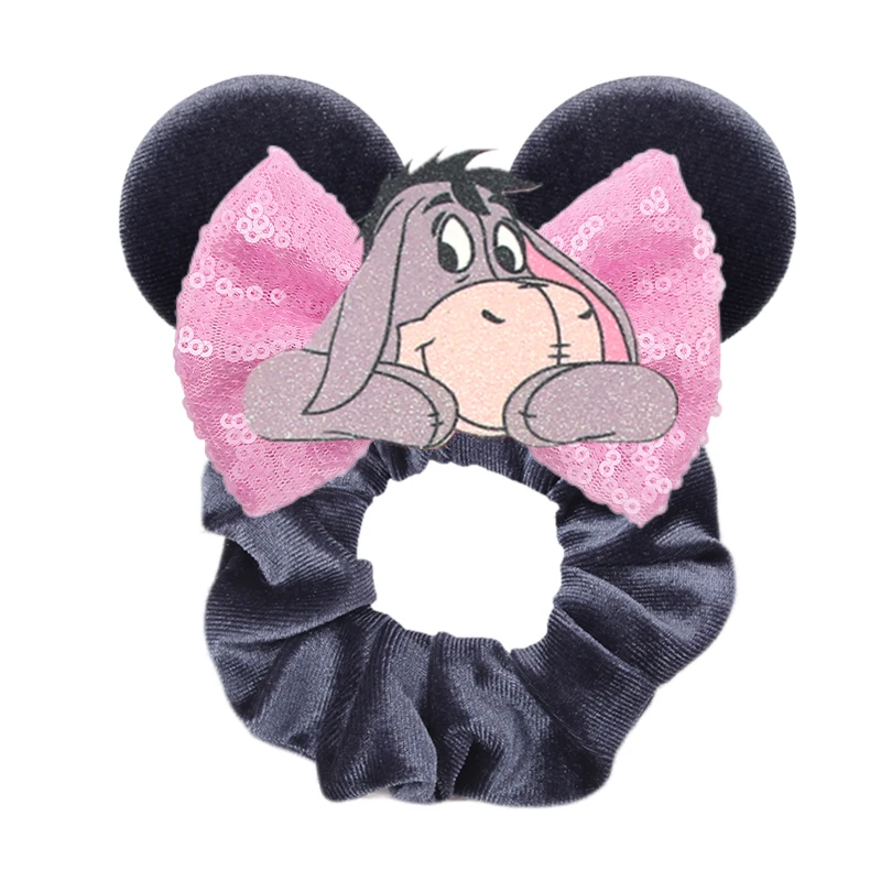 Cute Mouse Ears Velvet Scrunchies Hairband Women Elastic Ponytail Holder Girls Sequin Bow 2023 Kids Party DIY Hair Accessories