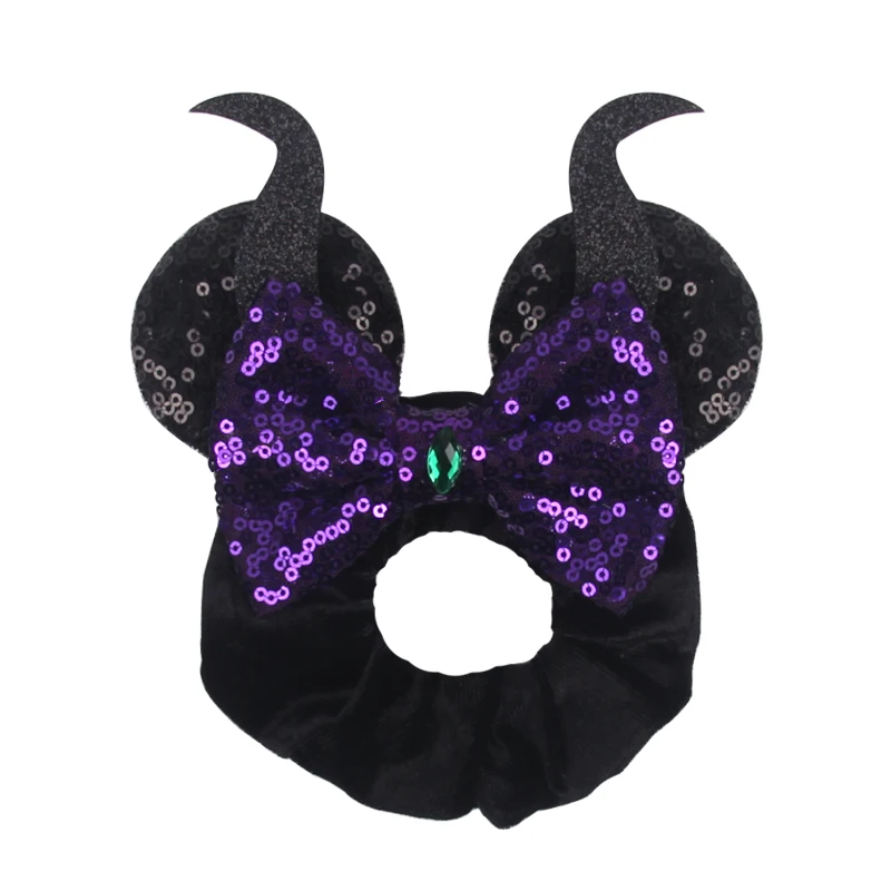 Cute Mouse Ears Velvet Scrunchies Hairband Women Elastic Ponytail Holder Girls Sequin Bow 2023 Kids Party DIY Hair Accessories