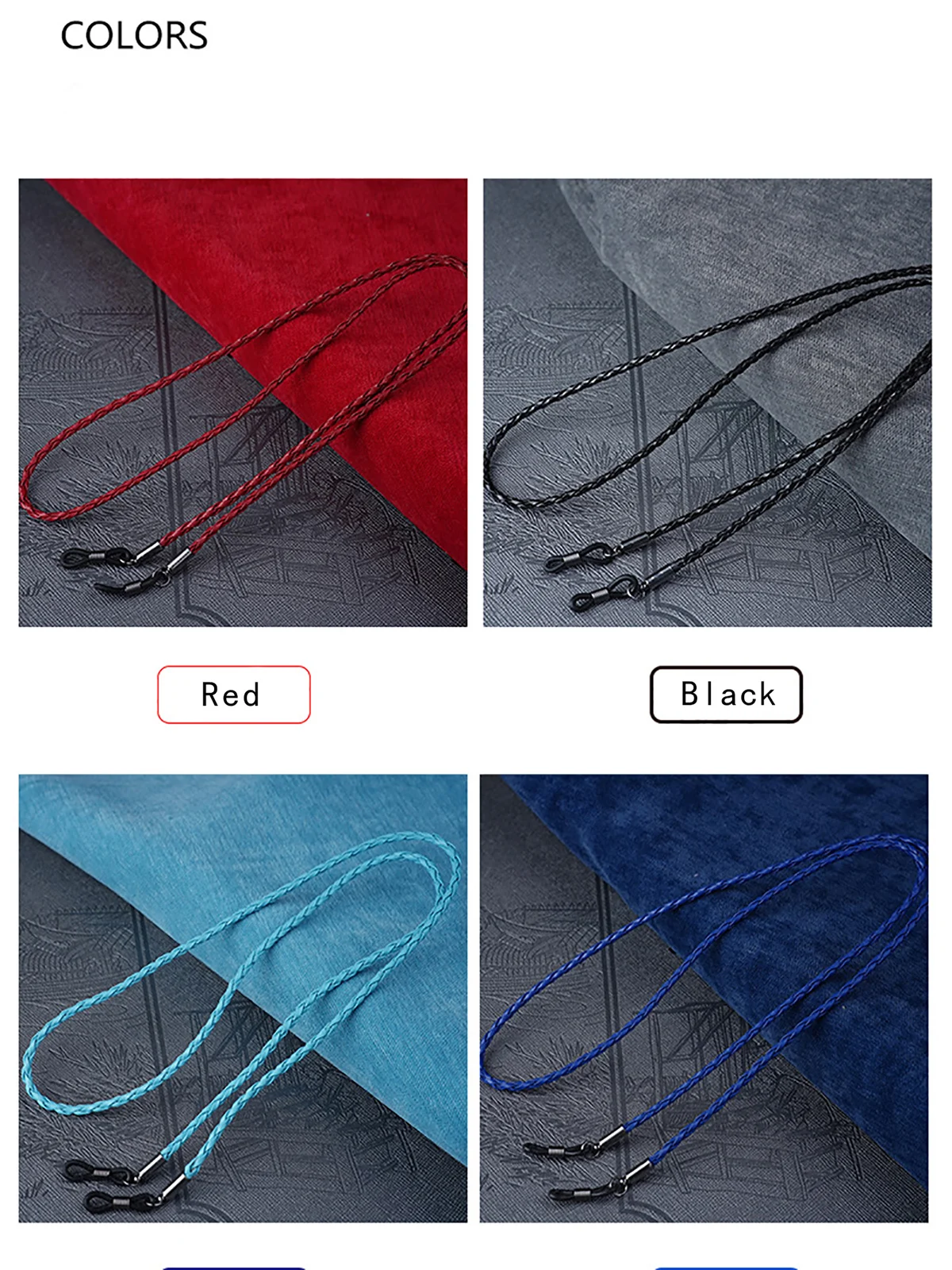 1pc Women Men Glasses Leather Rope Chain Woven Glasses Lace Up Outdoor Sports Non-slip Glasses Accessorie(11 Colors for Choose)