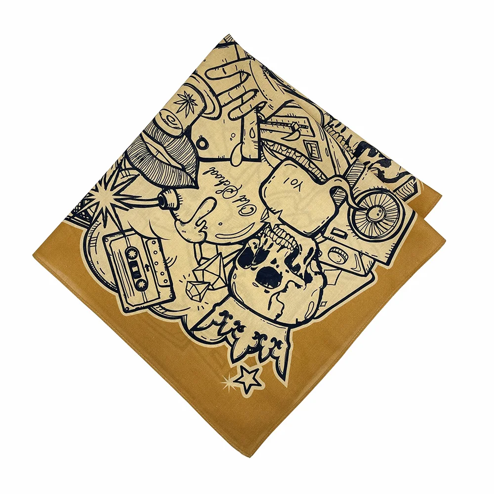 High Quality Skull Chimpanzees Print Cashew Hip Hop Cotton Square Bandana Scarf Riding Headband Paisley Gifts For Men Unisex