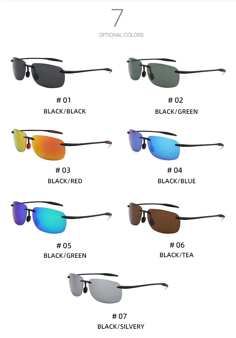 Ultralight TR90 Polarized Sunglasses Men Women Frameless Driver Driving Sun Glasses Fashion Outdoor Fishing Hiking Sports Shades