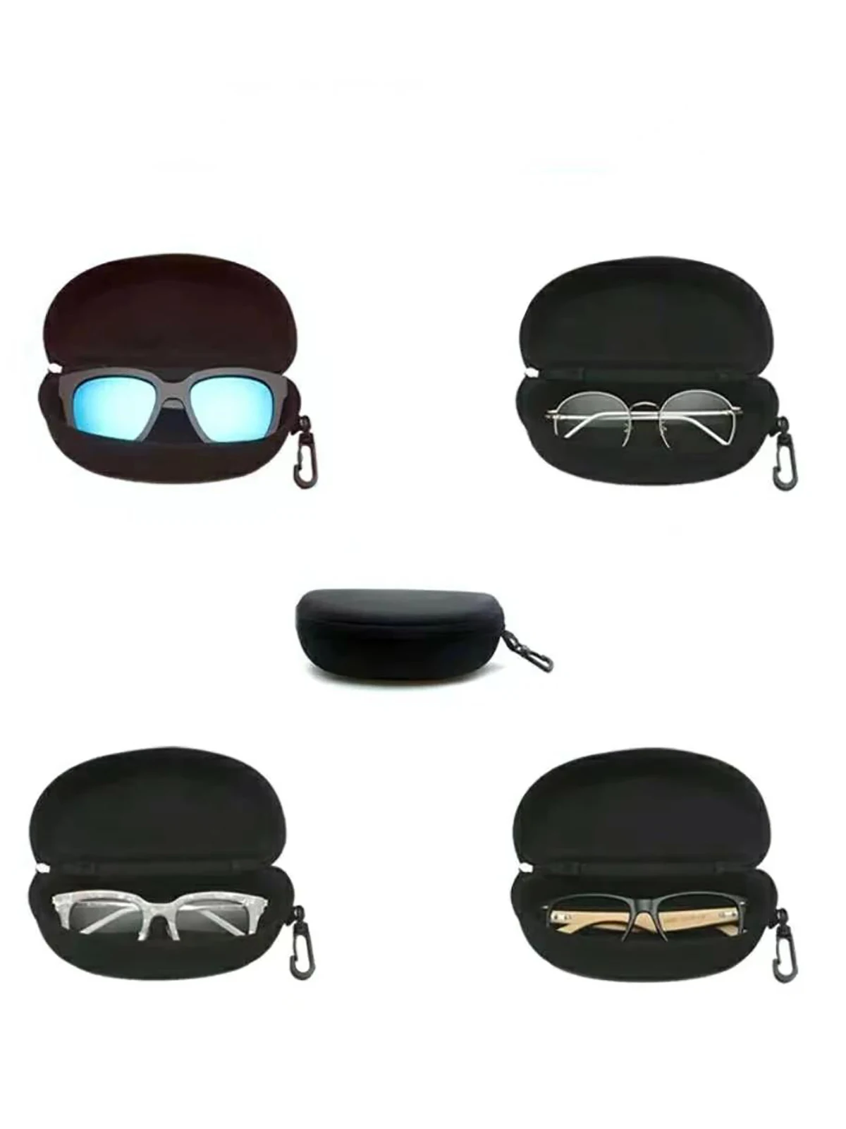 1pc Portable Sunglasses Case Protector Oxford Cloth Hard EVA Zippered Eyeglasses Case with Carabiner Unisex Eyewear Accessories