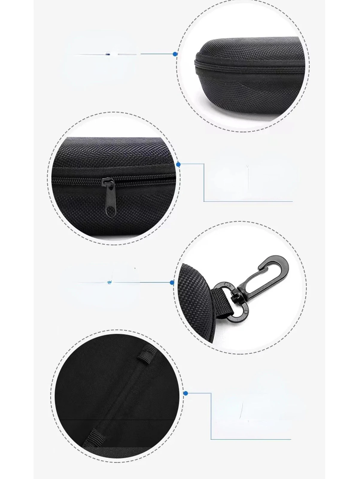 1pc Portable Sunglasses Case Protector Oxford Cloth Hard EVA Zippered Eyeglasses Case with Carabiner Unisex Eyewear Accessories
