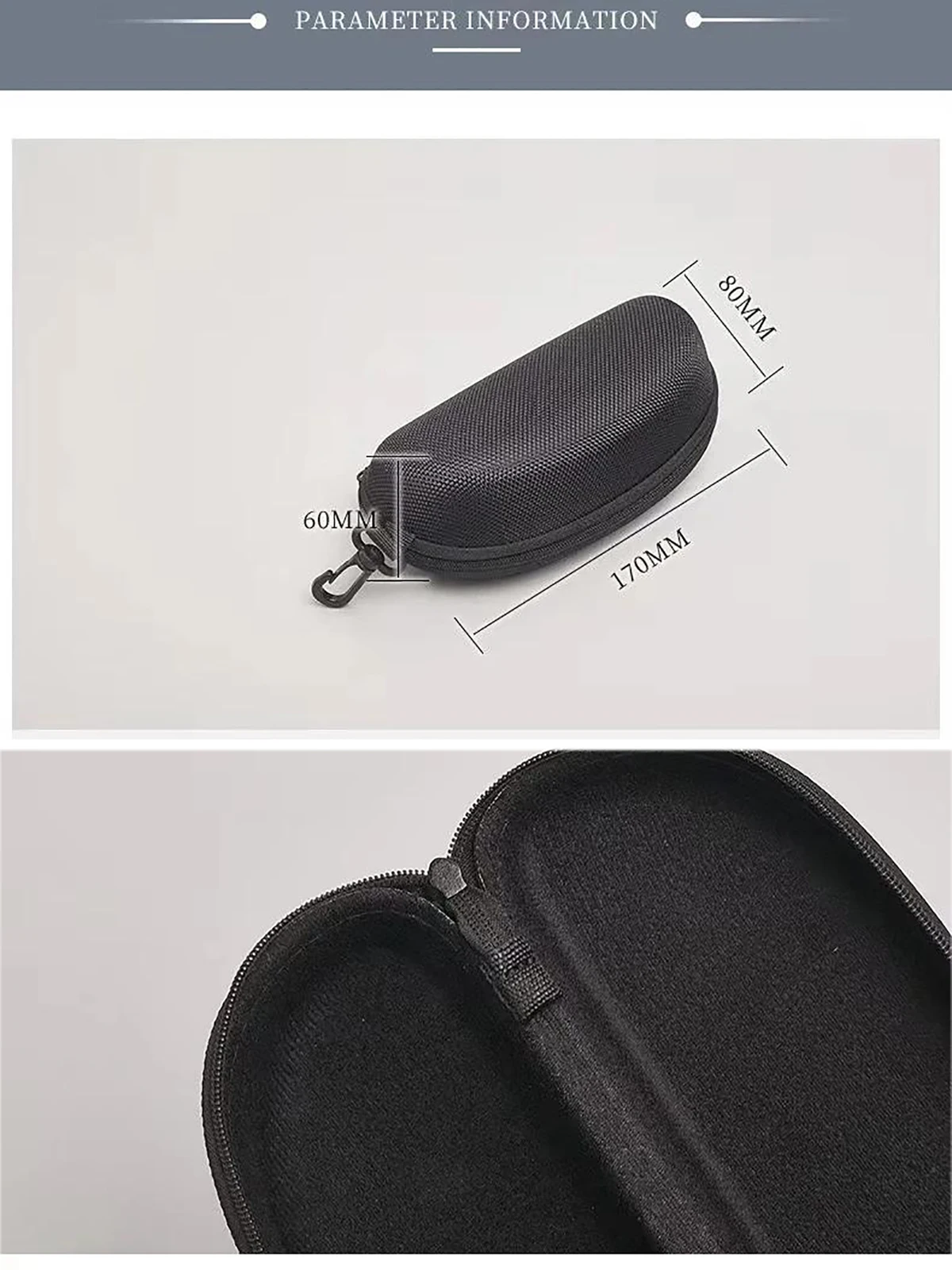 1pc Portable Sunglasses Case Protector Oxford Cloth Hard EVA Zippered Eyeglasses Case with Carabiner Unisex Eyewear Accessories