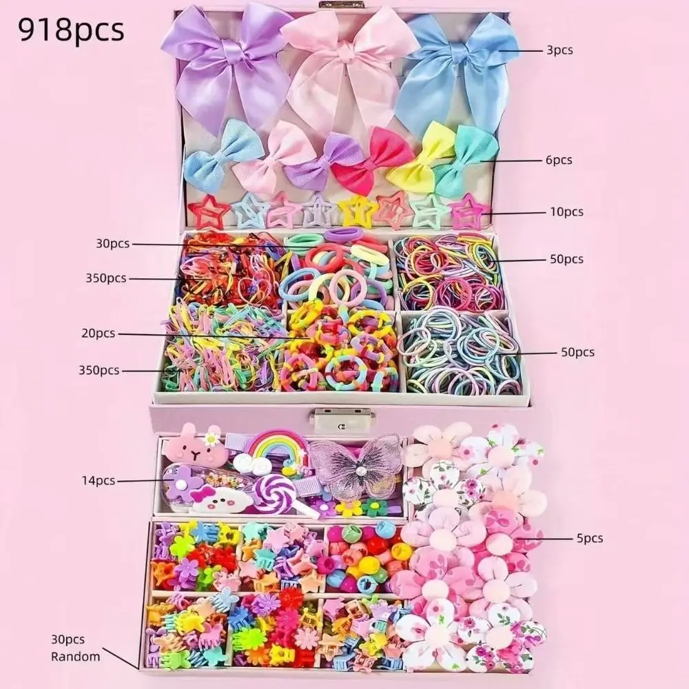 Bow High Elastic Hair Accessories Set No Hurt Hair Colorful Girls Hair Bands Kids Hair Accessories Princess Gift Set