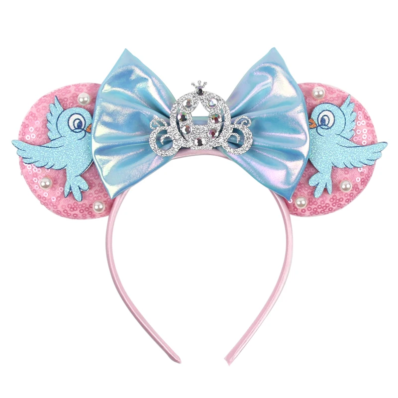 Disney Castle Mickey Mouse Ears Headband Sequins Bow Girls Cosplay Hairband Adult/Kids Party Gift Children Hair Accessories