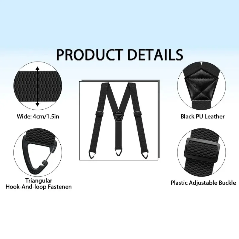 Hidden Suspenders for Men Heavy Duty Work Under Y Back Suspender Clothes 1.5 Inches with 3 Snap Loop