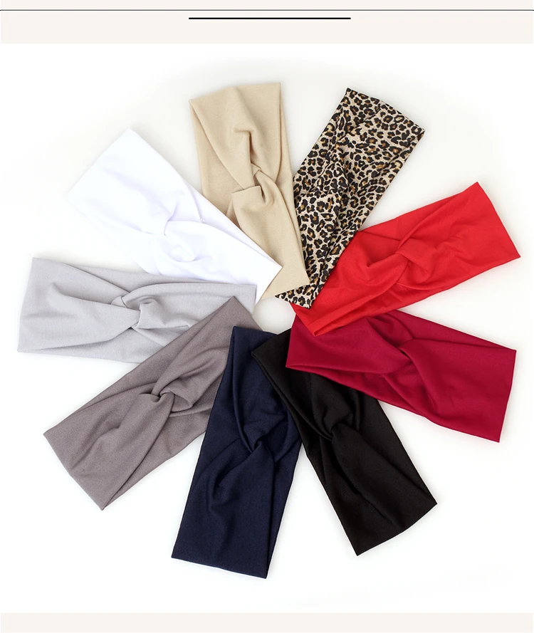 Women Cross Solid Color Hair Bands Girls Fashion Leopard Print Elastic Knitted Headbands Vintage Turban Make Hair Accessories