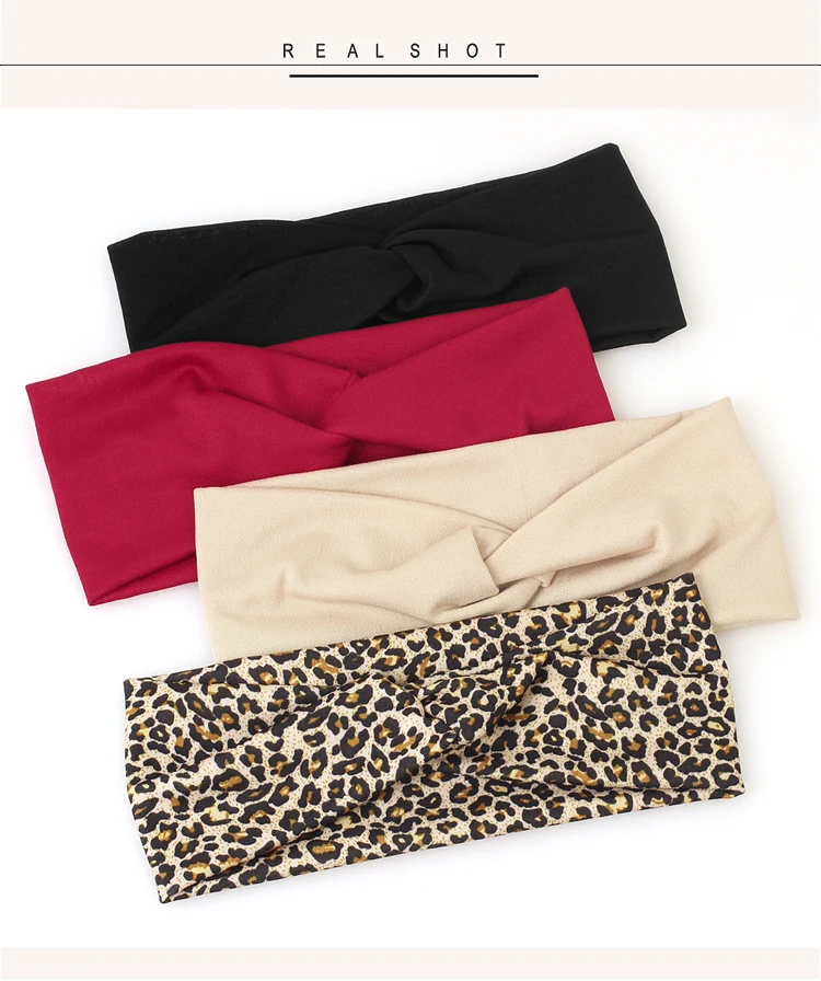 Women Cross Solid Color Hair Bands Girls Fashion Leopard Print Elastic Knitted Headbands Vintage Turban Make Hair Accessories