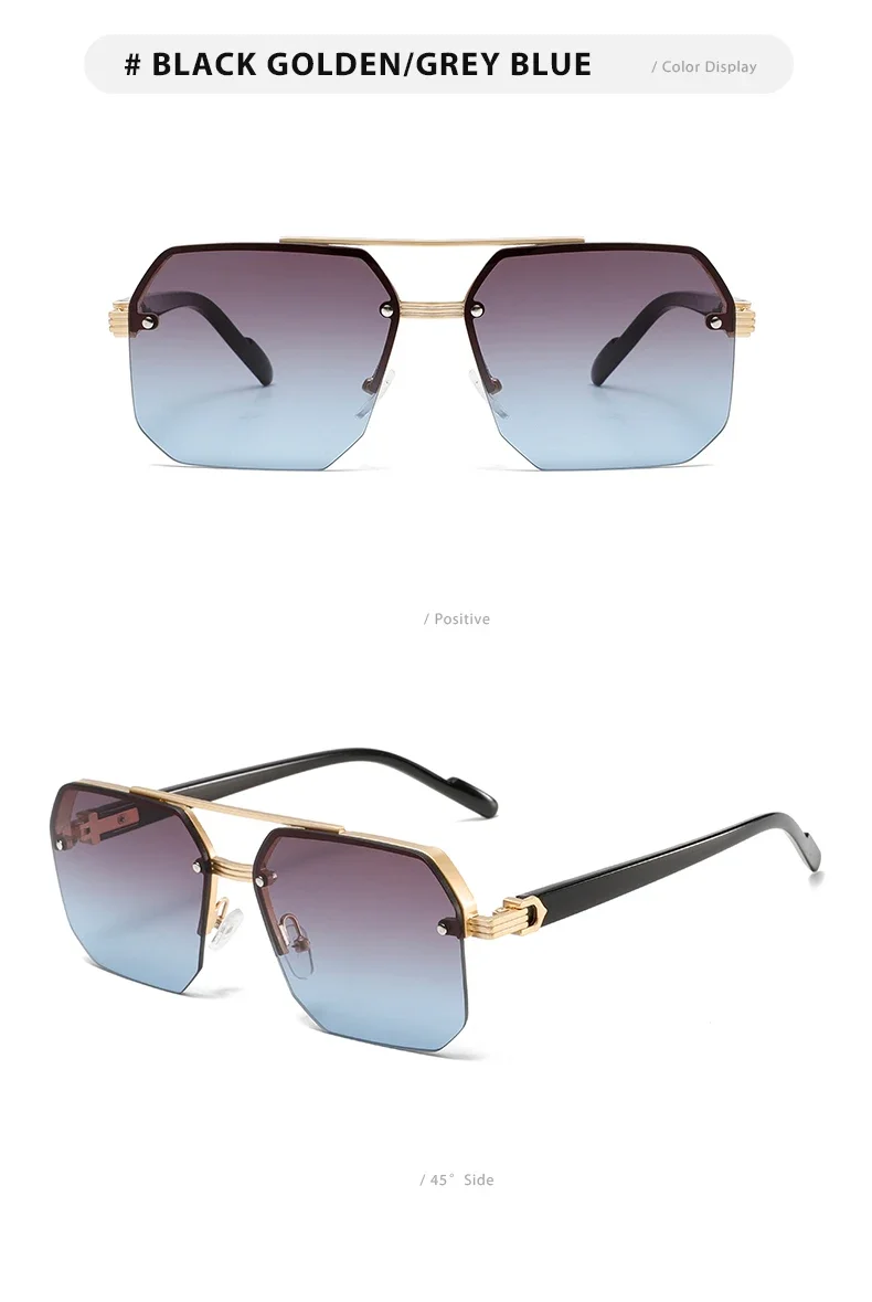 Fashion Square Semi-rimless Sunglasses Men Fashion Vintage Gradient Casual Shades Luxury Brand Design Outdoor Sun Glasses