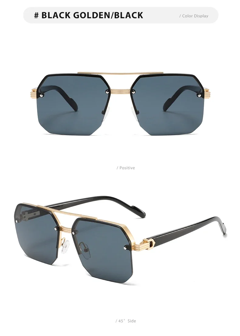 Fashion Square Semi-rimless Sunglasses Men Fashion Vintage Gradient Casual Shades Luxury Brand Design Outdoor Sun Glasses