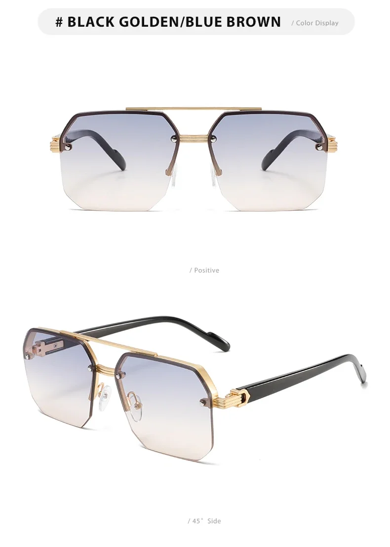 Fashion Square Semi-rimless Sunglasses Men Fashion Vintage Gradient Casual Shades Luxury Brand Design Outdoor Sun Glasses