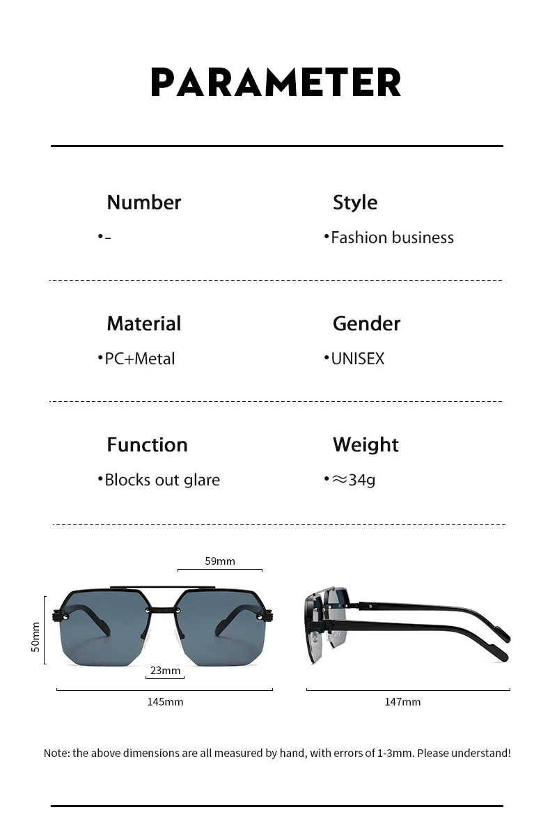 Fashion Square Semi-rimless Sunglasses Men Fashion Vintage Gradient Casual Shades Luxury Brand Design Outdoor Sun Glasses