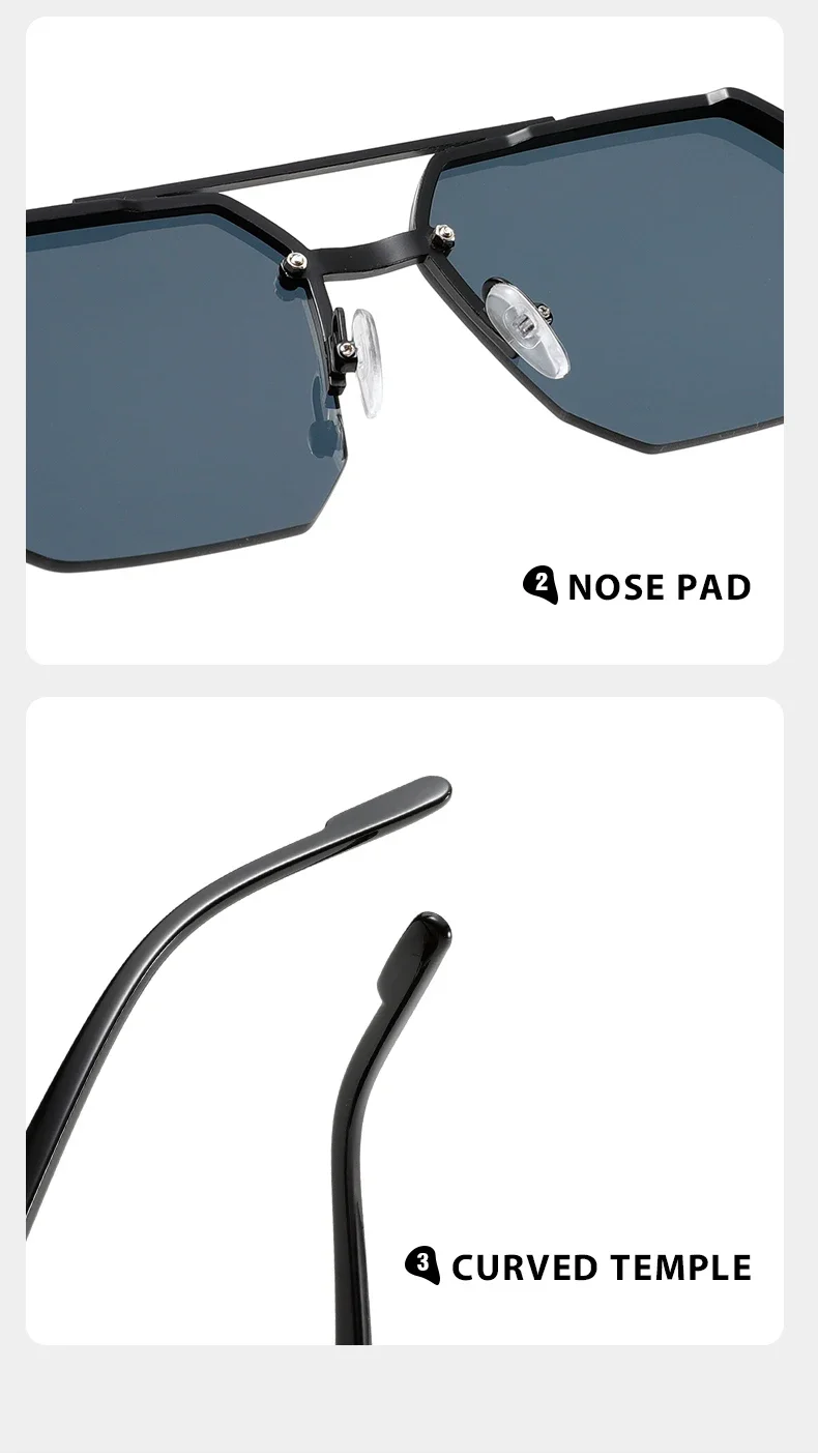 Fashion Square Semi-rimless Sunglasses Men Fashion Vintage Gradient Casual Shades Luxury Brand Design Outdoor Sun Glasses