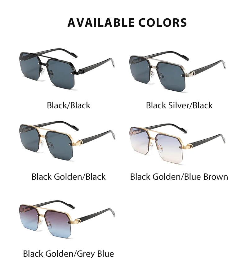 Fashion Square Semi-rimless Sunglasses Men Fashion Vintage Gradient Casual Shades Luxury Brand Design Outdoor Sun Glasses