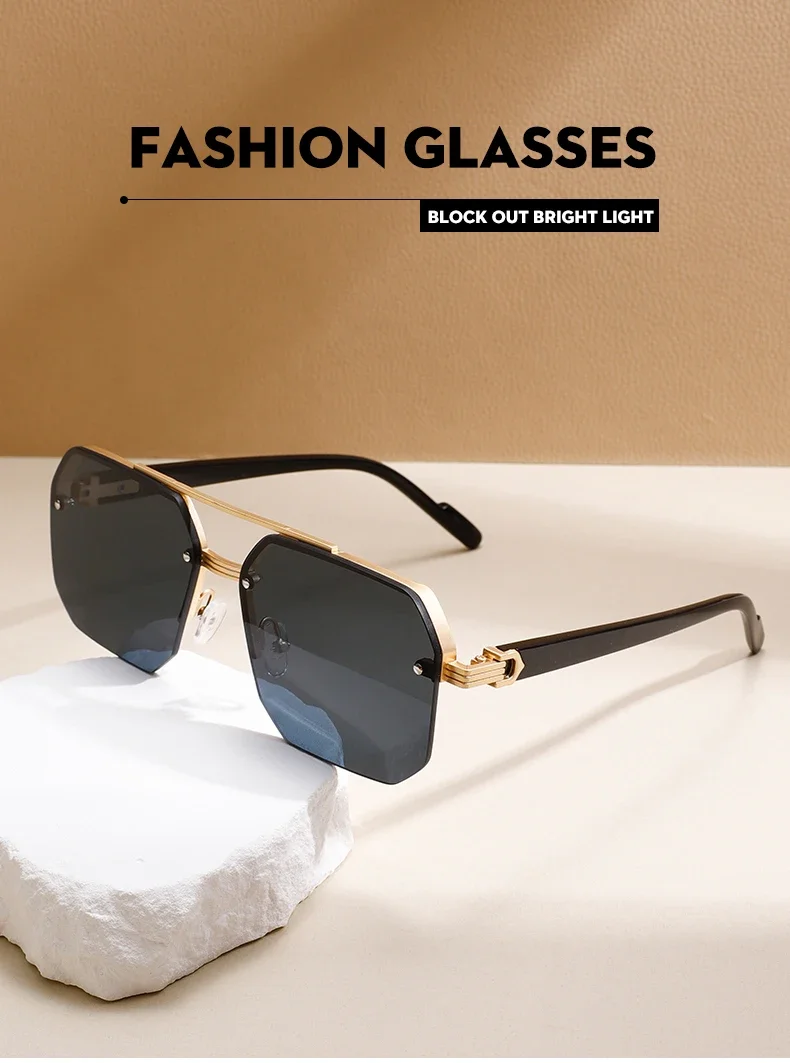 Fashion Square Semi-rimless Sunglasses Men Fashion Vintage Gradient Casual Shades Luxury Brand Design Outdoor Sun Glasses