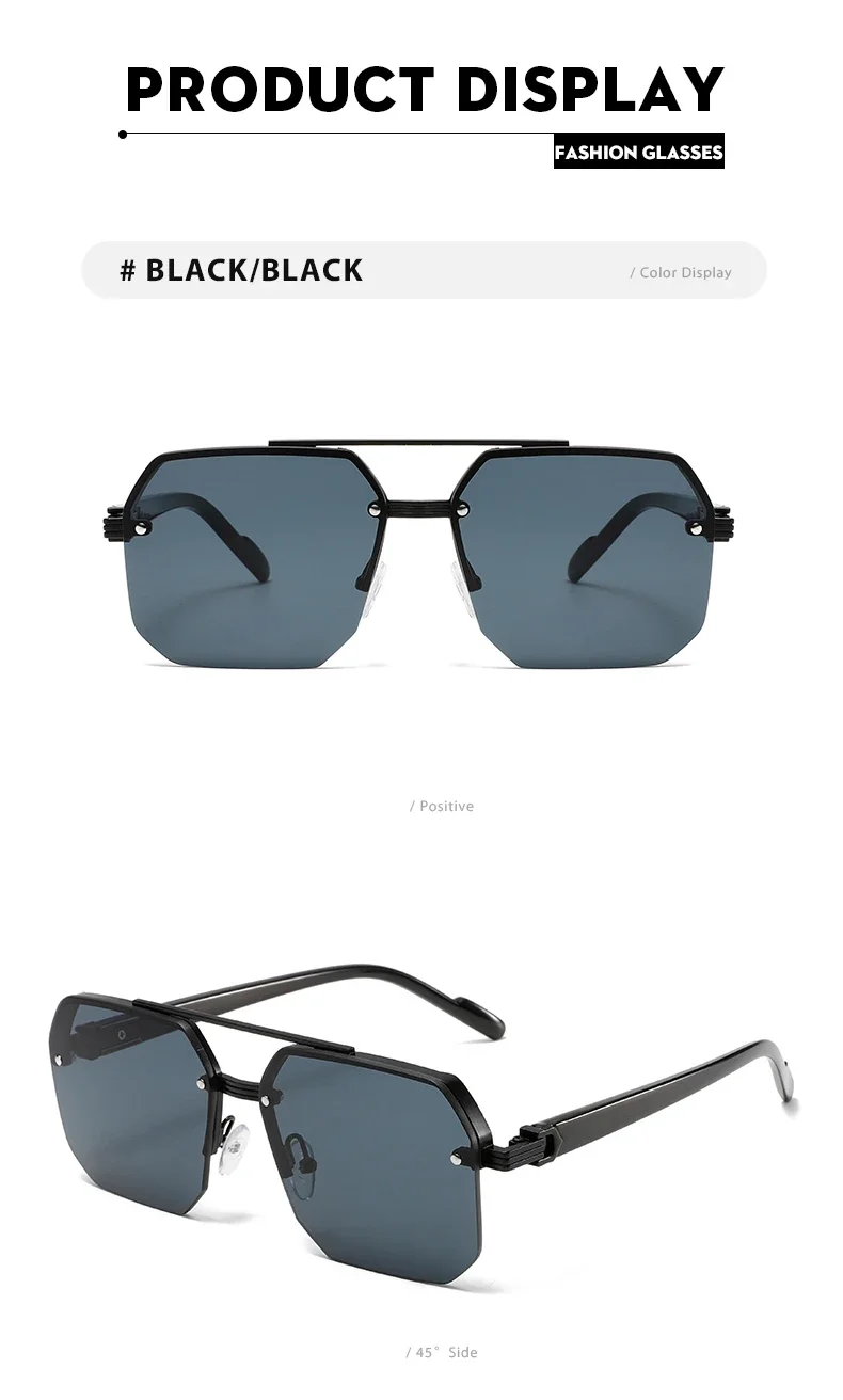 Fashion Square Semi-rimless Sunglasses Men Fashion Vintage Gradient Casual Shades Luxury Brand Design Outdoor Sun Glasses