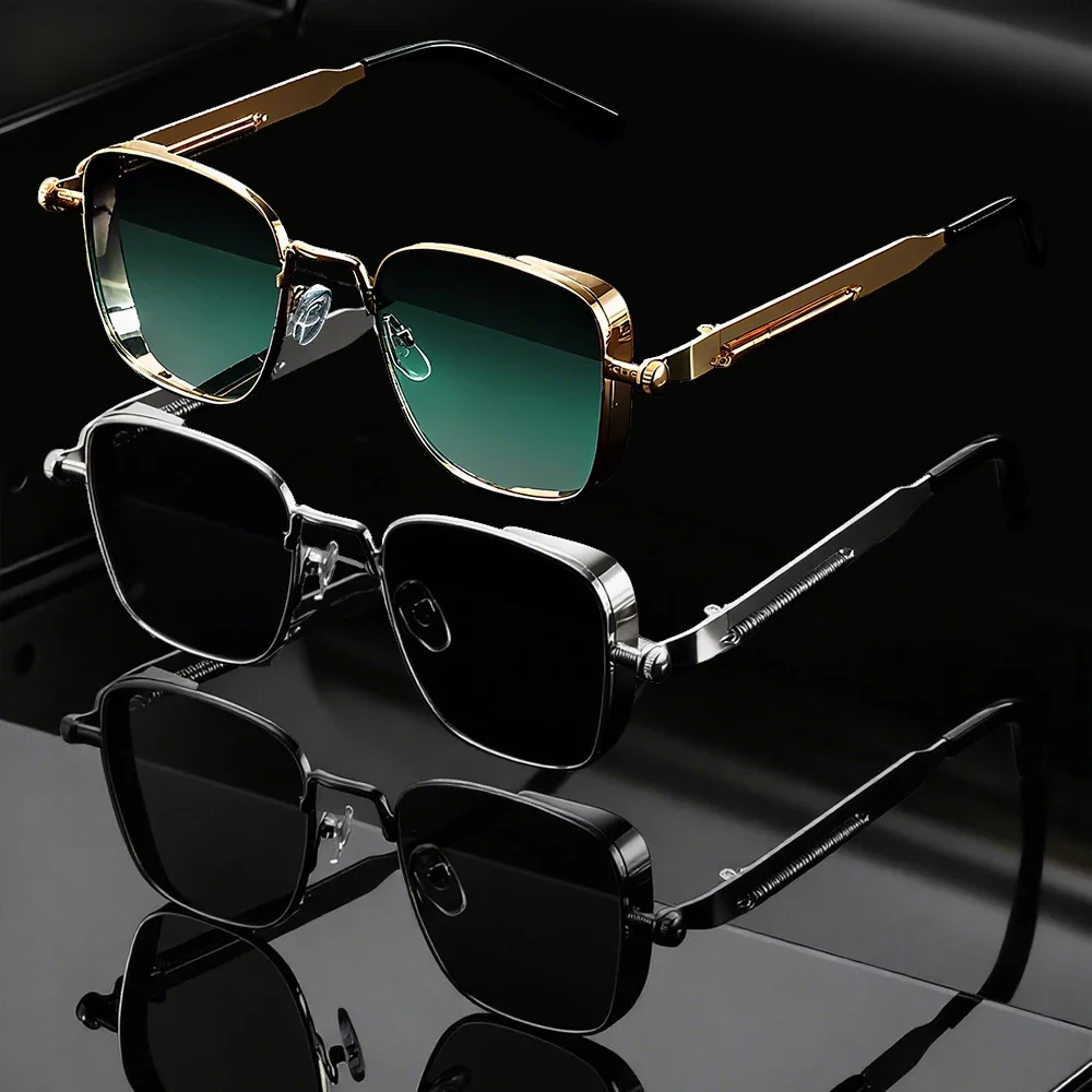 1/3PC Vintage Steampunk Square Sunglasses Metal Frame, Unisex Retro Grunge Punk Glasses for Daily Fashion Carnival Parties UV400