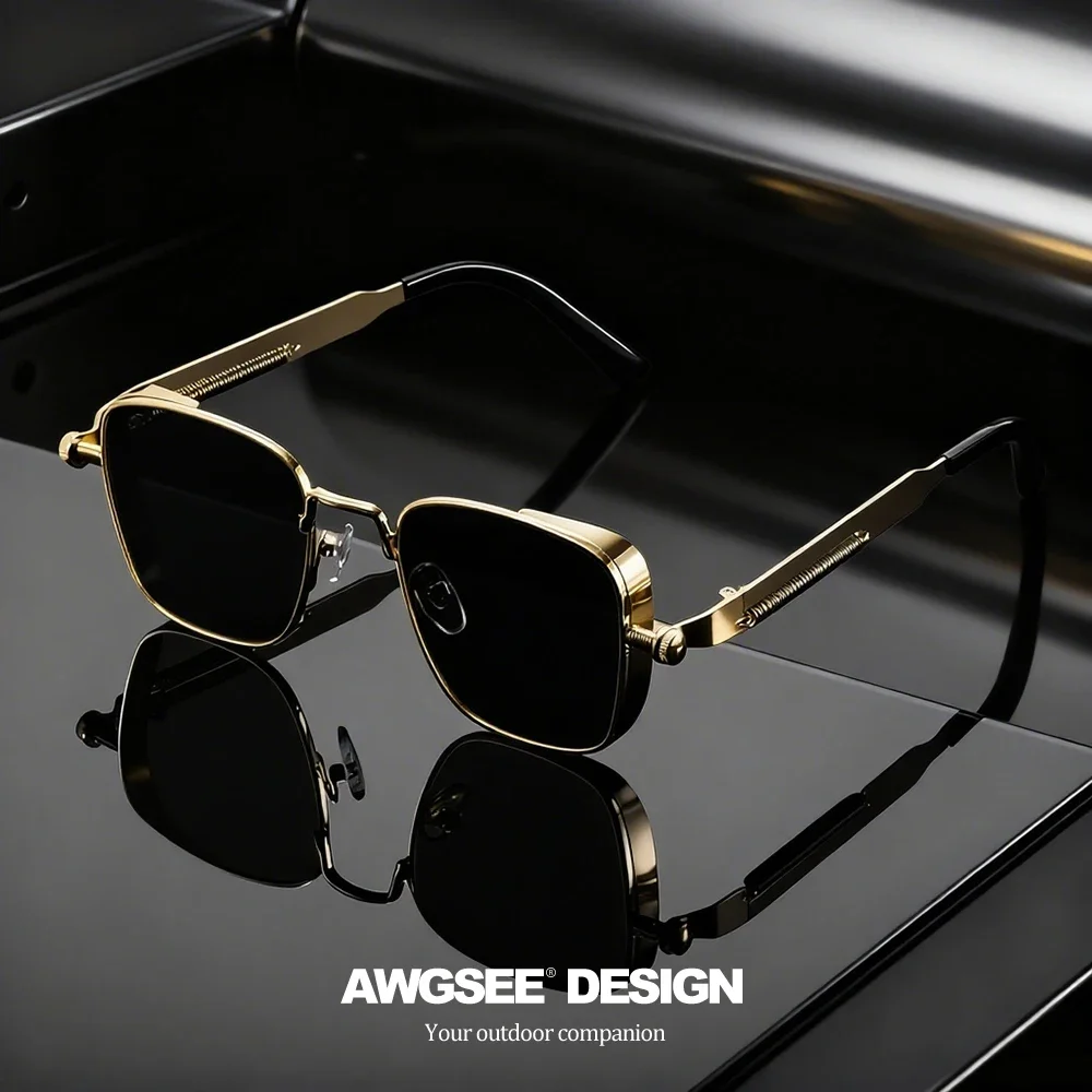 1/3PC Vintage Steampunk Square Sunglasses Metal Frame, Unisex Retro Grunge Punk Glasses for Daily Fashion Carnival Parties UV400