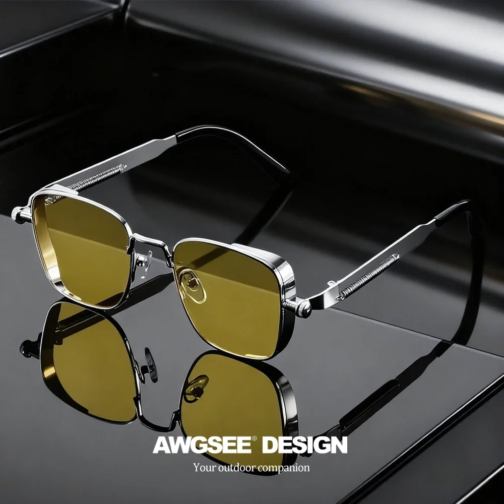 1/3PC Vintage Steampunk Square Sunglasses Metal Frame, Unisex Retro Grunge Punk Glasses for Daily Fashion Carnival Parties UV400