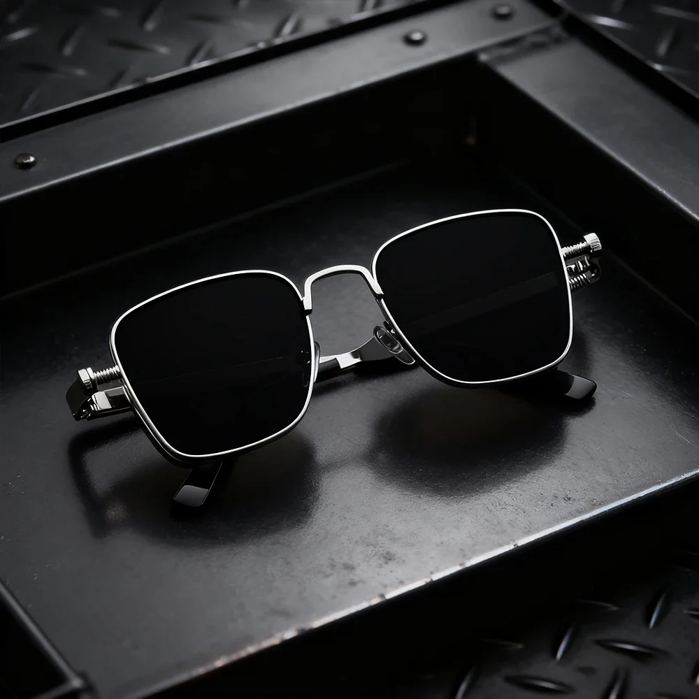 1/3PC Vintage Steampunk Square Sunglasses Metal Frame, Unisex Retro Grunge Punk Glasses for Daily Fashion Carnival Parties UV400