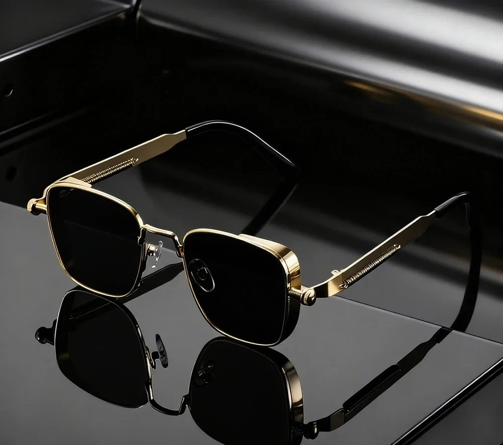 1/3PC Vintage Steampunk Square Sunglasses Metal Frame, Unisex Retro Grunge Punk Glasses for Daily Fashion Carnival Parties UV400