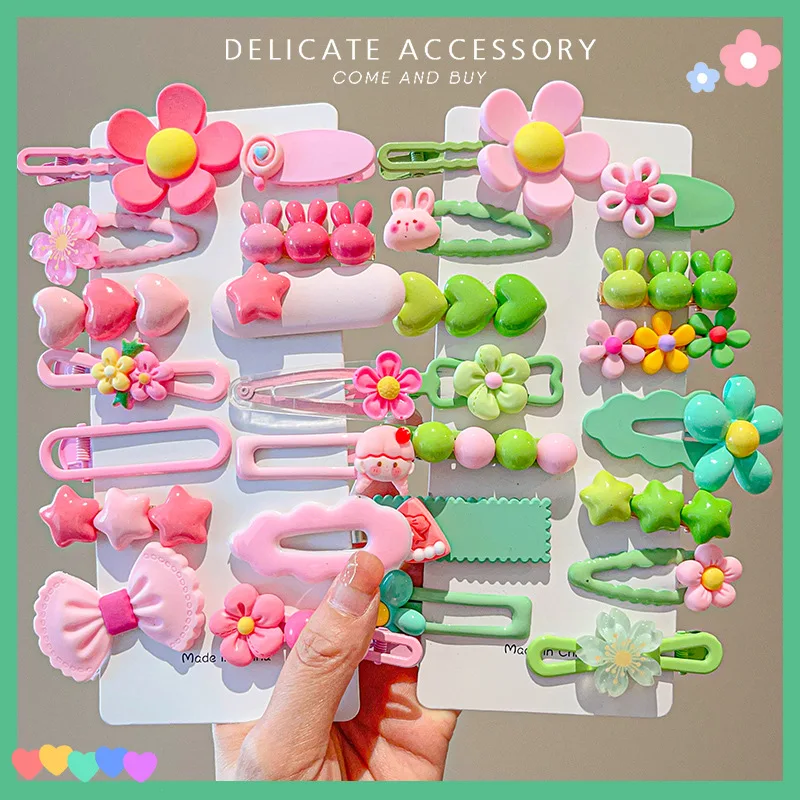 14-8Pcs/Set Candy Color Cartoon Bowknot Flower Hair Clips Baby Girls Yellow Pink Hairpin Barrettes Headwear Kid Hair Accessories