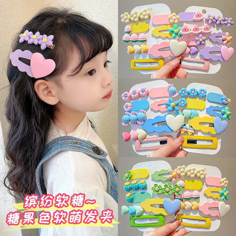 14-8Pcs/Set Candy Color Cartoon Bowknot Flower Hair Clips Baby Girls Yellow Pink Hairpin Barrettes Headwear Kid Hair Accessories