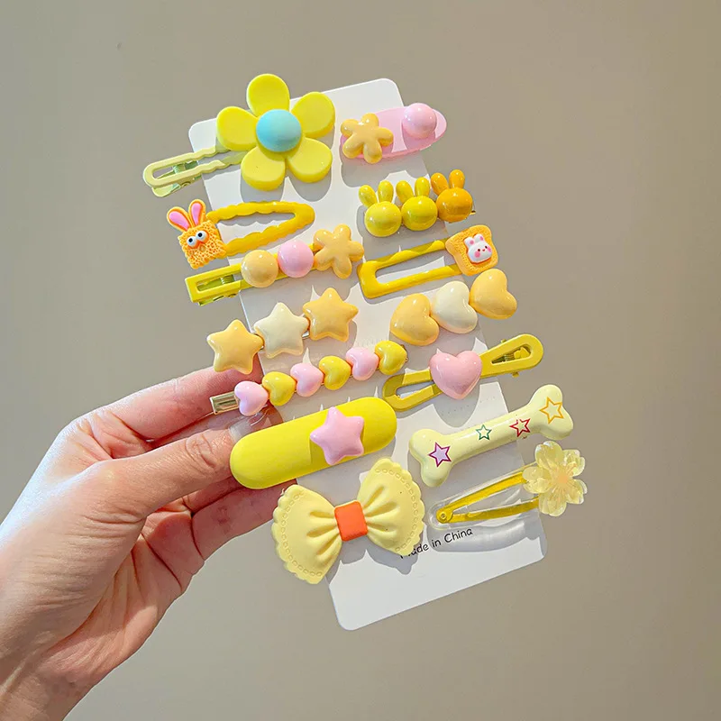 14-8Pcs/Set Candy Color Cartoon Bowknot Flower Hair Clips Baby Girls Yellow Pink Hairpin Barrettes Headwear Kid Hair Accessories