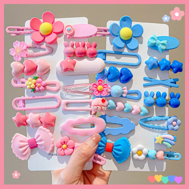 14-8Pcs/Set Candy Color Cartoon Bowknot Flower Hair Clips Baby Girls Yellow Pink Hairpin Barrettes Headwear Kid Hair Accessories