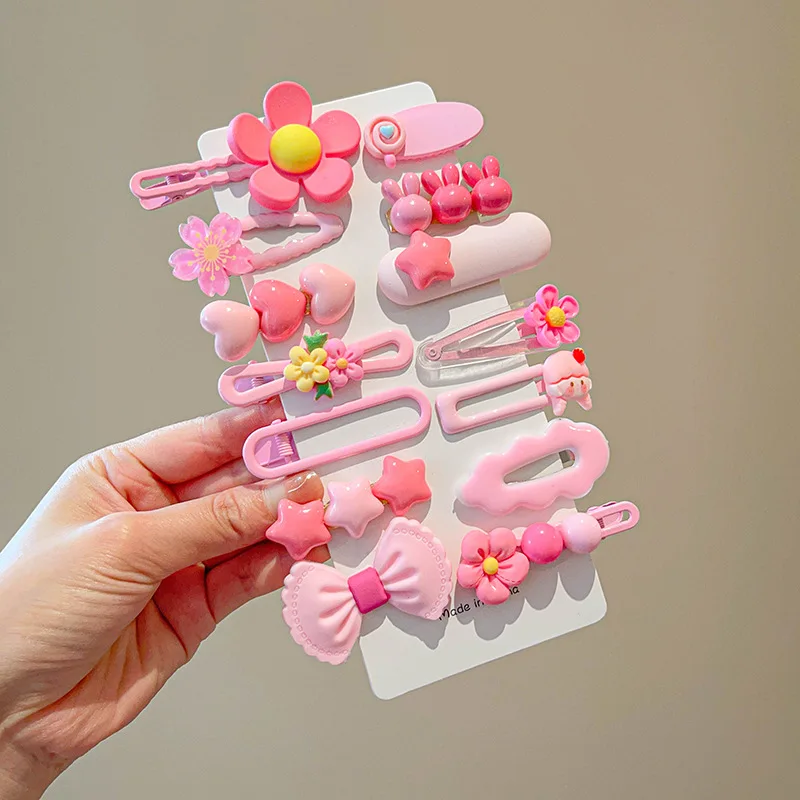 14-8Pcs/Set Candy Color Cartoon Bowknot Flower Hair Clips Baby Girls Yellow Pink Hairpin Barrettes Headwear Kid Hair Accessories