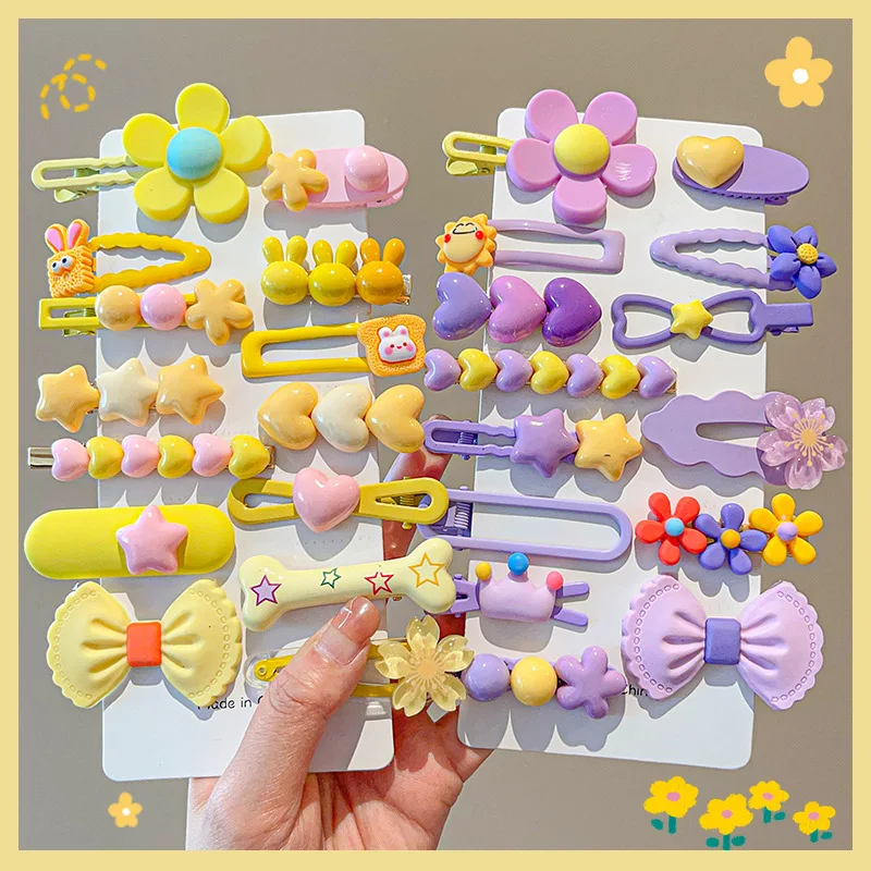 14-8Pcs/Set Candy Color Cartoon Bowknot Flower Hair Clips Baby Girls Yellow Pink Hairpin Barrettes Headwear Kid Hair Accessories