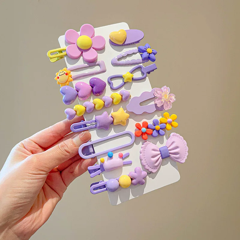 14-8Pcs/Set Candy Color Cartoon Bowknot Flower Hair Clips Baby Girls Yellow Pink Hairpin Barrettes Headwear Kid Hair Accessories