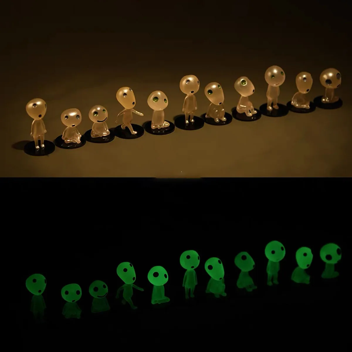 10Pcs Luminous Elves Mini Figures Fish Tank Decor Kodama Glow in The Dark Figures Garden Micro Flower Potted Landscape Ornament