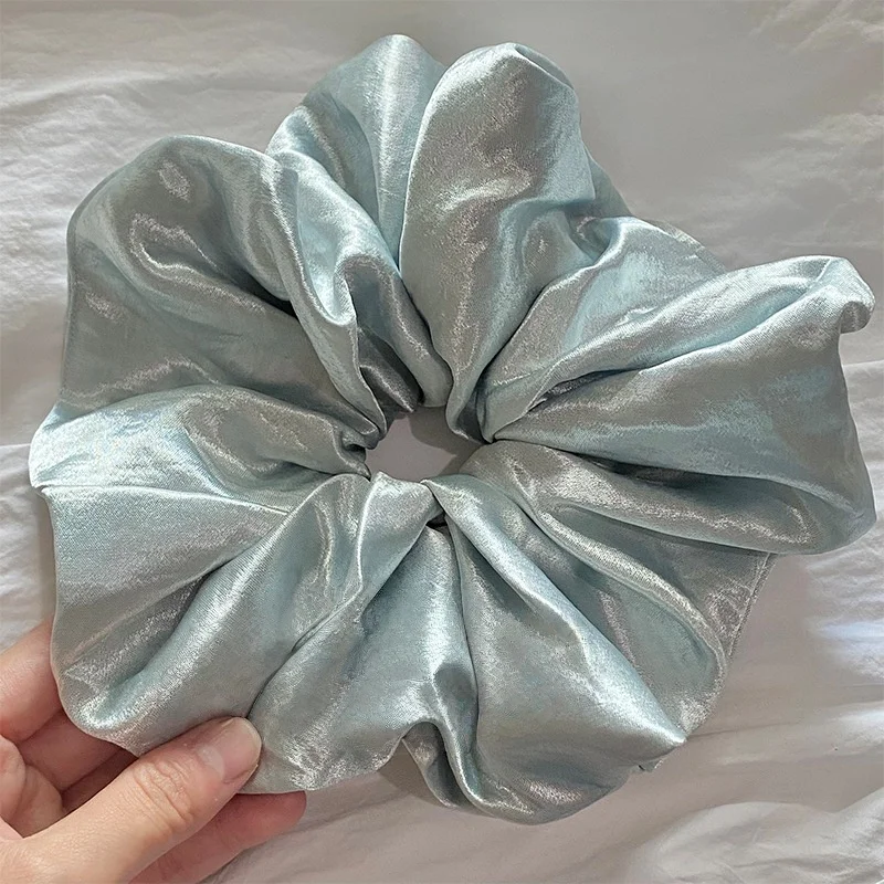 1PC High-Shine Pearlescent White Large Satin Scrunchie - Stylish, Premium & Minimalist Ponytail Hair Tie