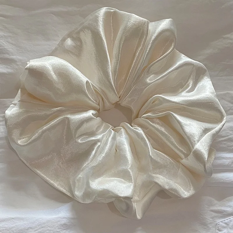 1PC High-Shine Pearlescent White Large Satin Scrunchie - Stylish, Premium & Minimalist Ponytail Hair Tie