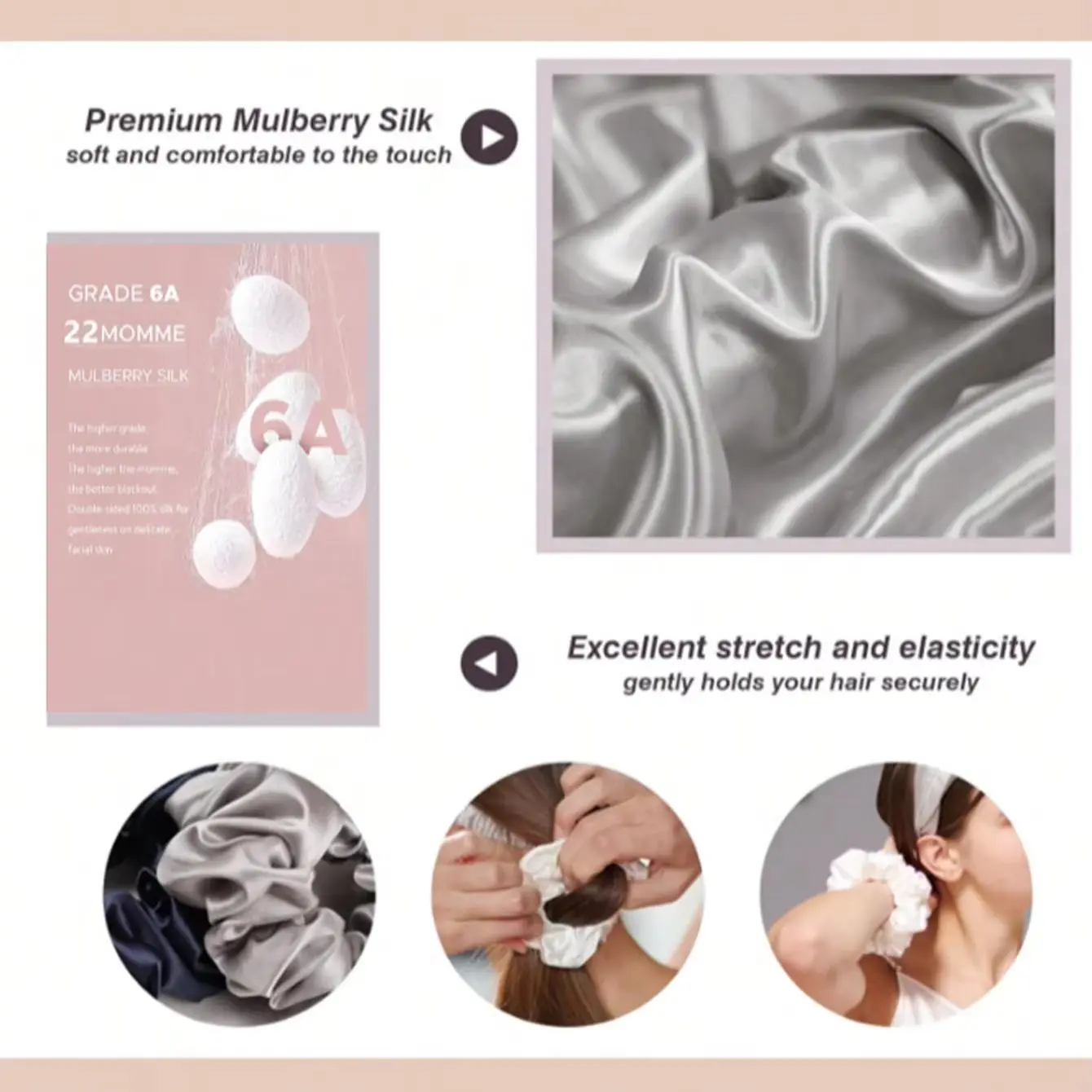 100% Natural Silk Solid Color Hair Ties High Quality Hair Scrunchies (22Momme) Women Big Hairbands Hair Accessories(4PCS Box)