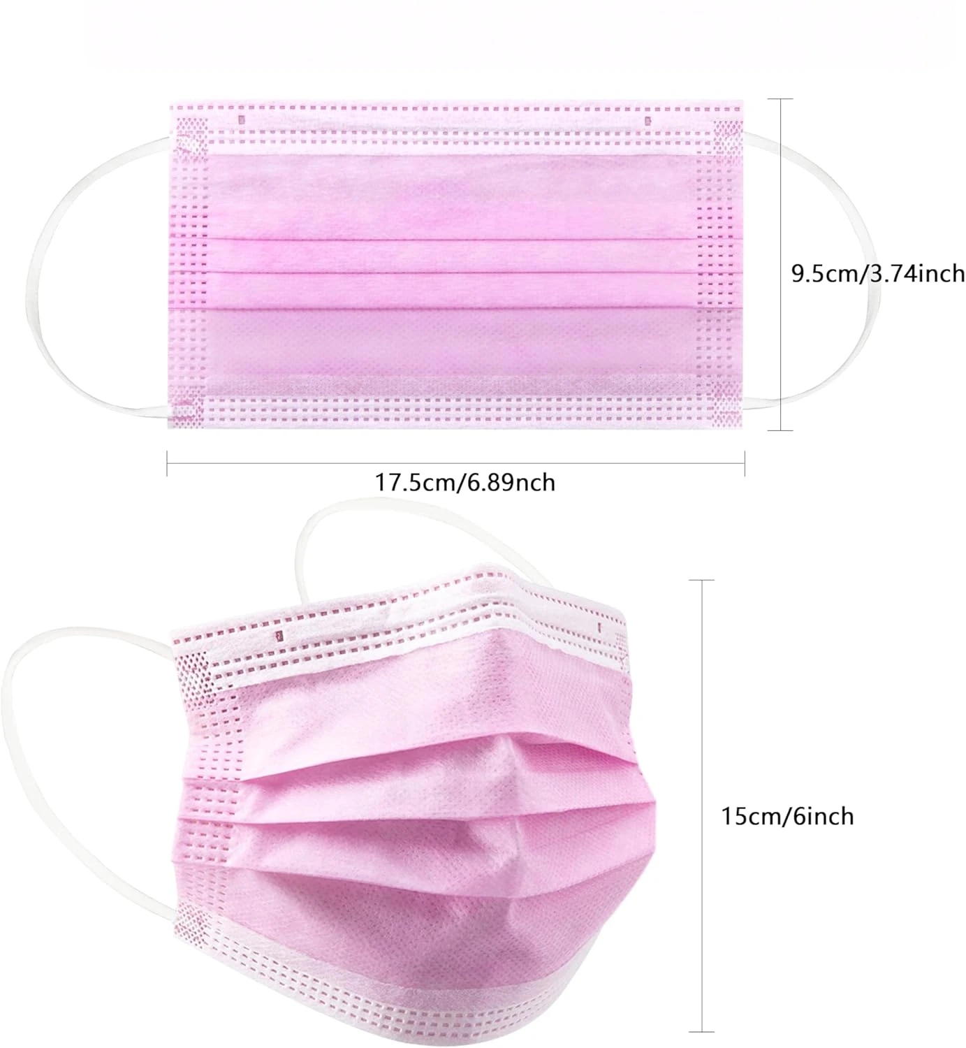100pcs pink disposable 3-layer protective mask with adjustable nose tip-breathable, lightweight, very suitable for outdoor activ