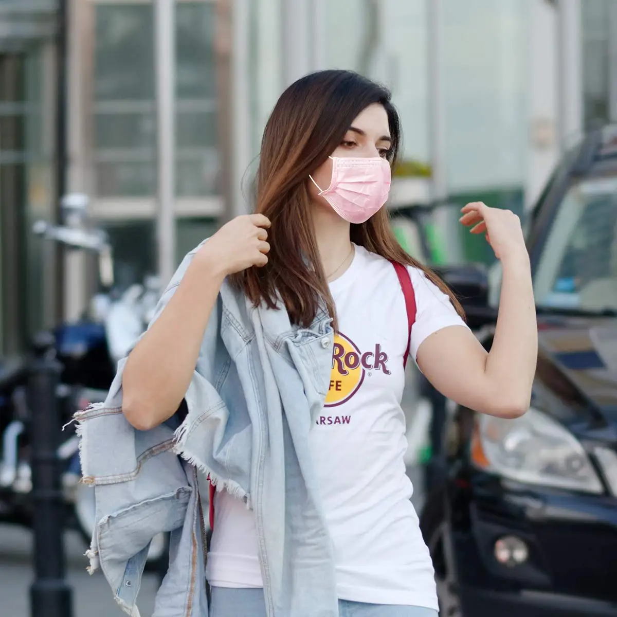 100pcs pink disposable 3-layer protective mask with adjustable nose tip-breathable, lightweight, very suitable for outdoor activ