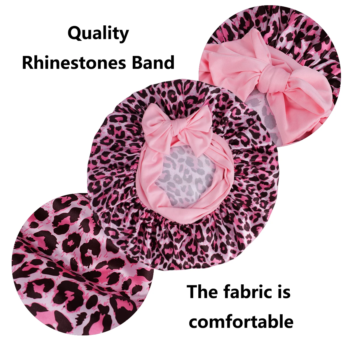 Silky Satin Sleep Bonnet Leopard Print Adjustable Tie Band Hair Cover for Natural Curly Hair Night Shower Bonnet 1PC