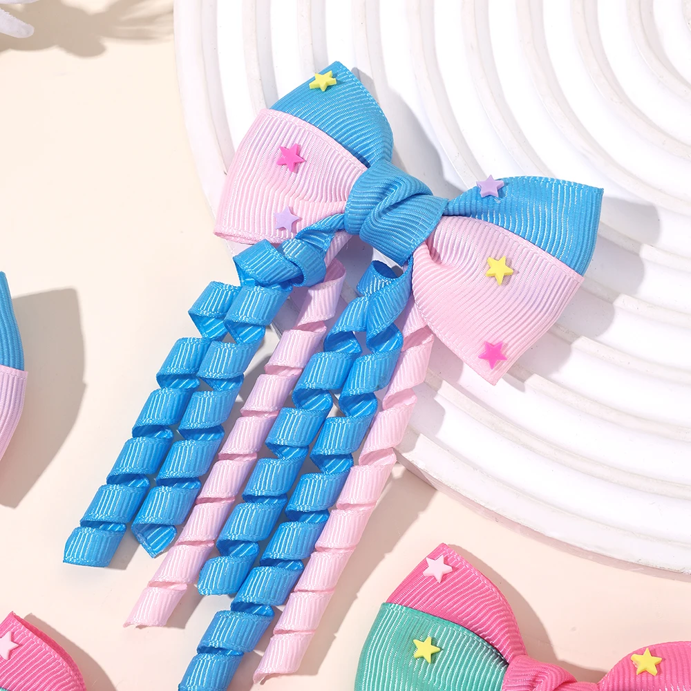 Sweet Unicorn Hair Clips For Girl Bow Barrette Cute Tassel Ribbon Curly Ponytail Hairpins Accessories